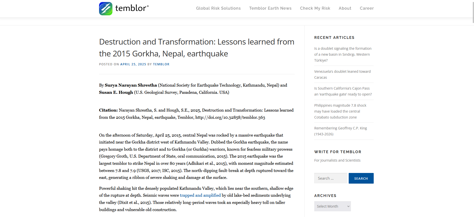  Destruction and Transformation: Lessons learned from the 2015 Gorkha, Nepal, earthquake