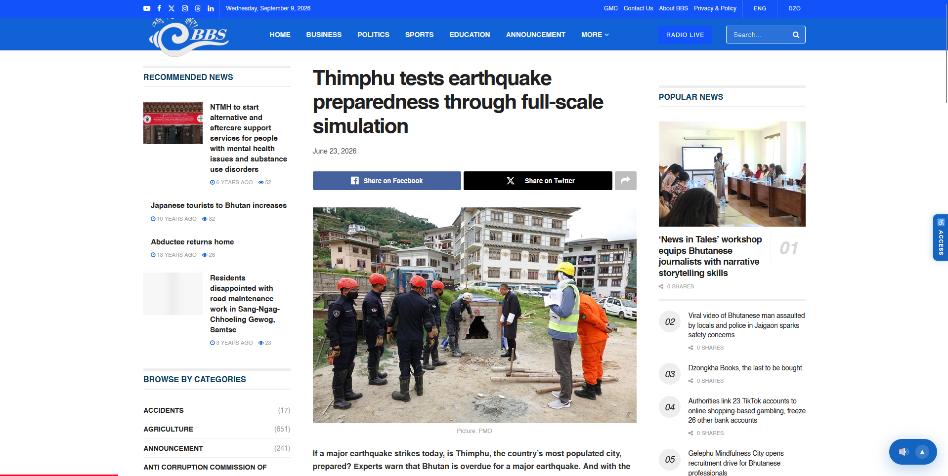 Thimphu tests earthquake preparedness through full-scale simulation